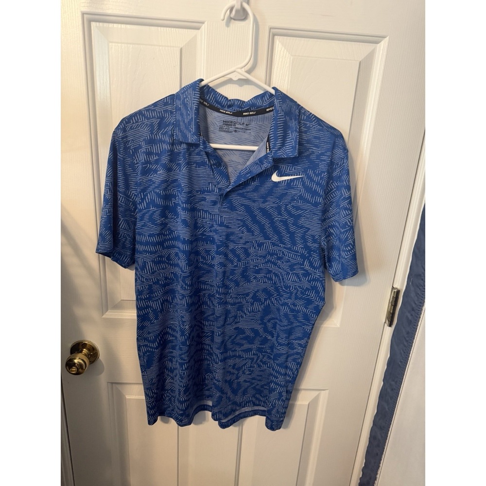 BLUE-WHITE NIKE GOLF POLO DRY-FIT STANDARD FIT MED